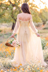 Luna Off-Shoulder Tulle Maternity Gown with Empire Waist