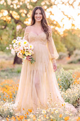 Luna Off-Shoulder Tulle Maternity Gown with Empire Waist