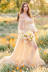 Luna Off-Shoulder Tulle Maternity Gown with Empire Waist
