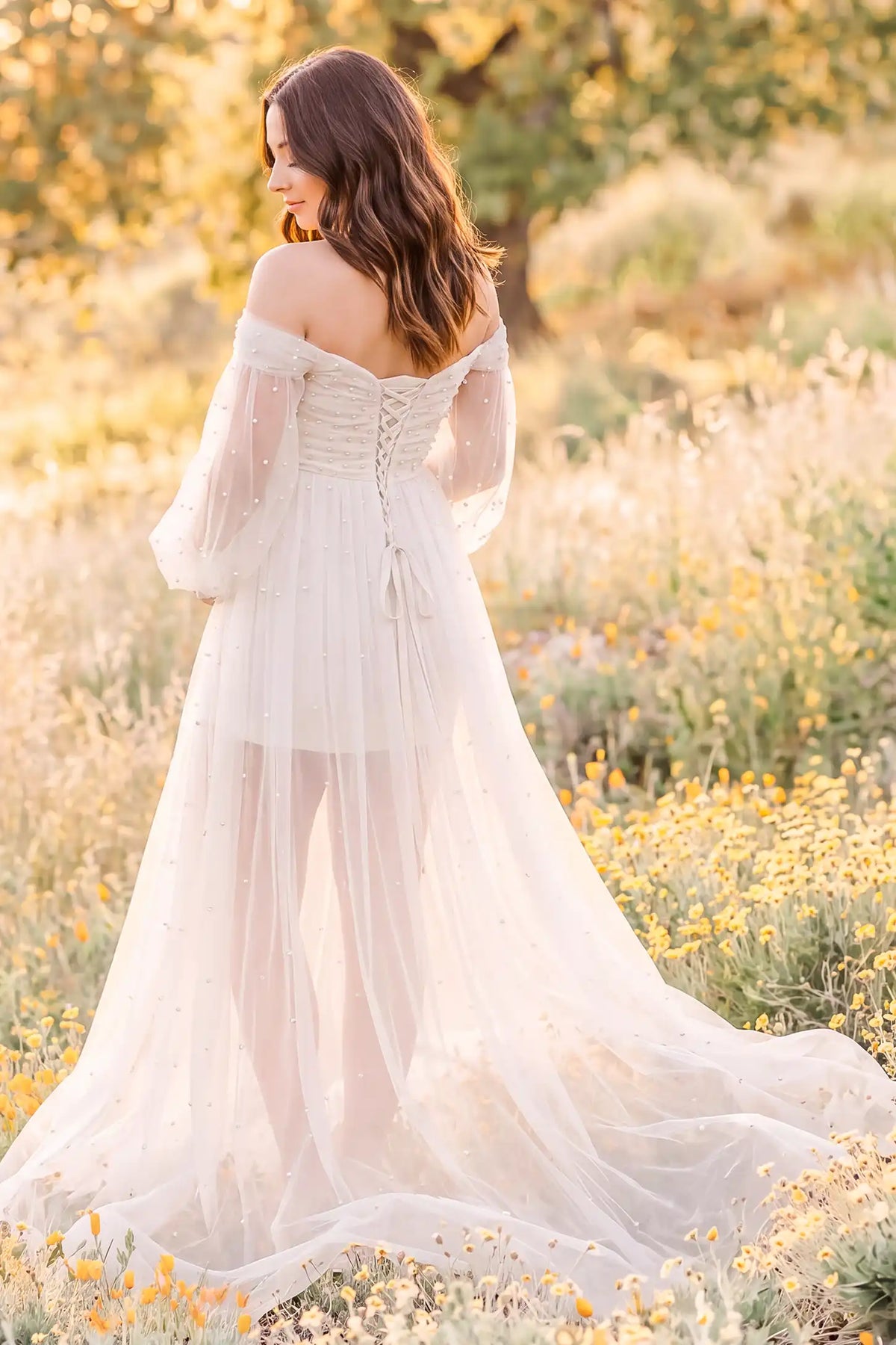 Luna Off-Shoulder Tulle Maternity Gown with Empire Waist