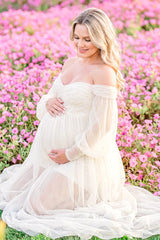 Luna Off-Shoulder Tulle Maternity Gown with Empire Waist