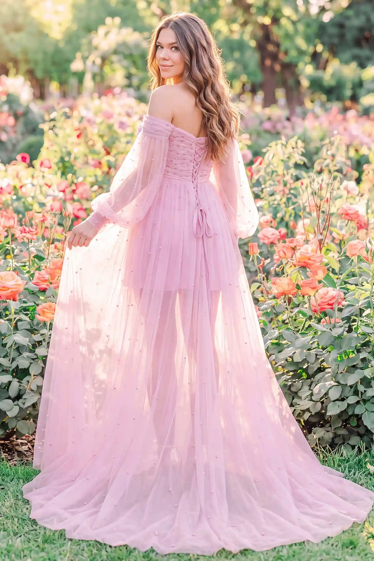 Luna Off-Shoulder Tulle Maternity Gown with Empire Waist