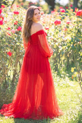 Luna Off-Shoulder Tulle Maternity Gown with Empire Waist