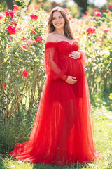 Luna Off-Shoulder Tulle Maternity Gown with Empire Waist