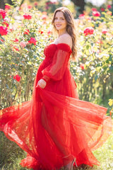 Luna Off-Shoulder Tulle Maternity Gown with Empire Waist