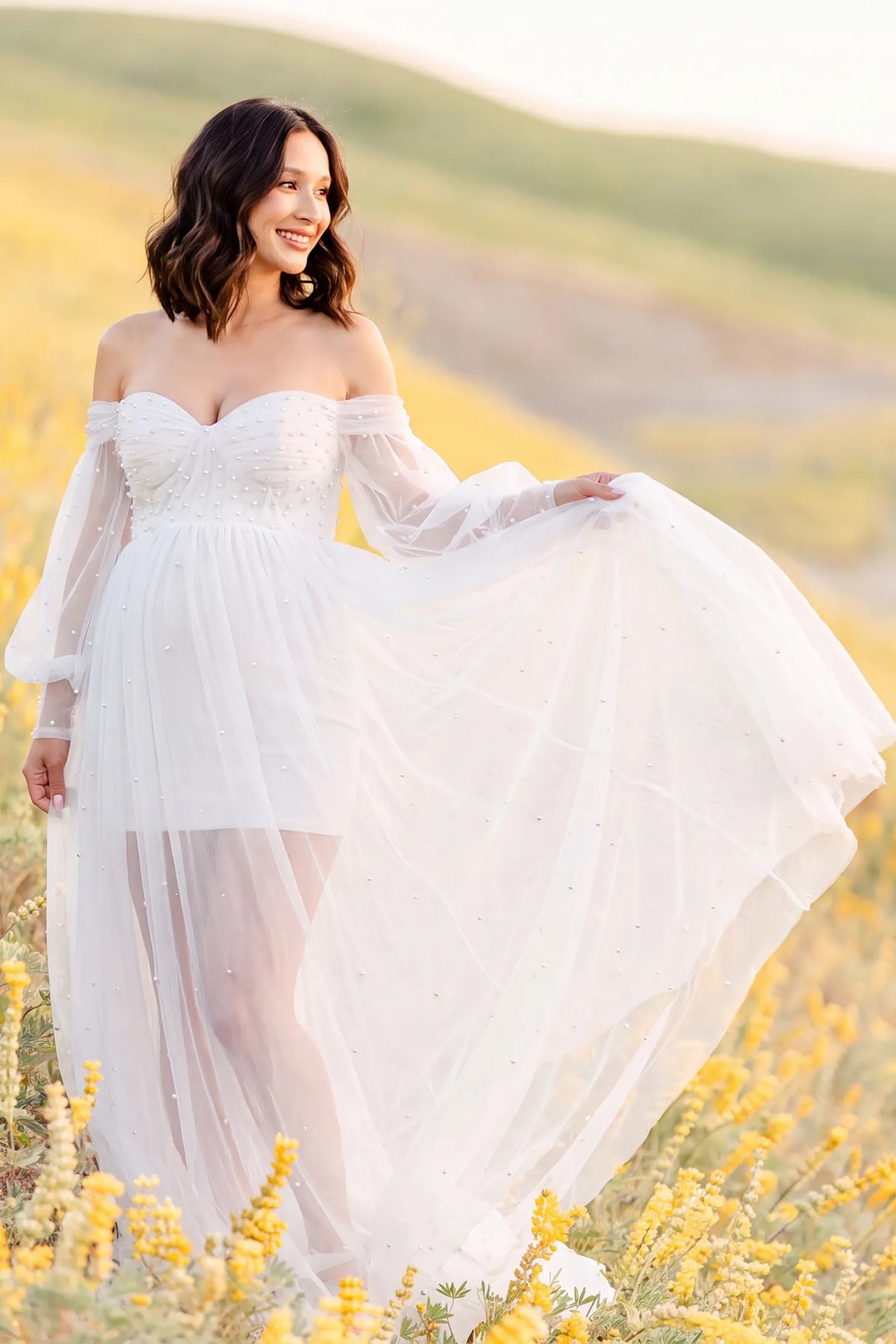 Luna Off-Shoulder Tulle Maternity Gown with Empire Waist