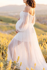 Luna Off-Shoulder Tulle Maternity Gown with Empire Waist