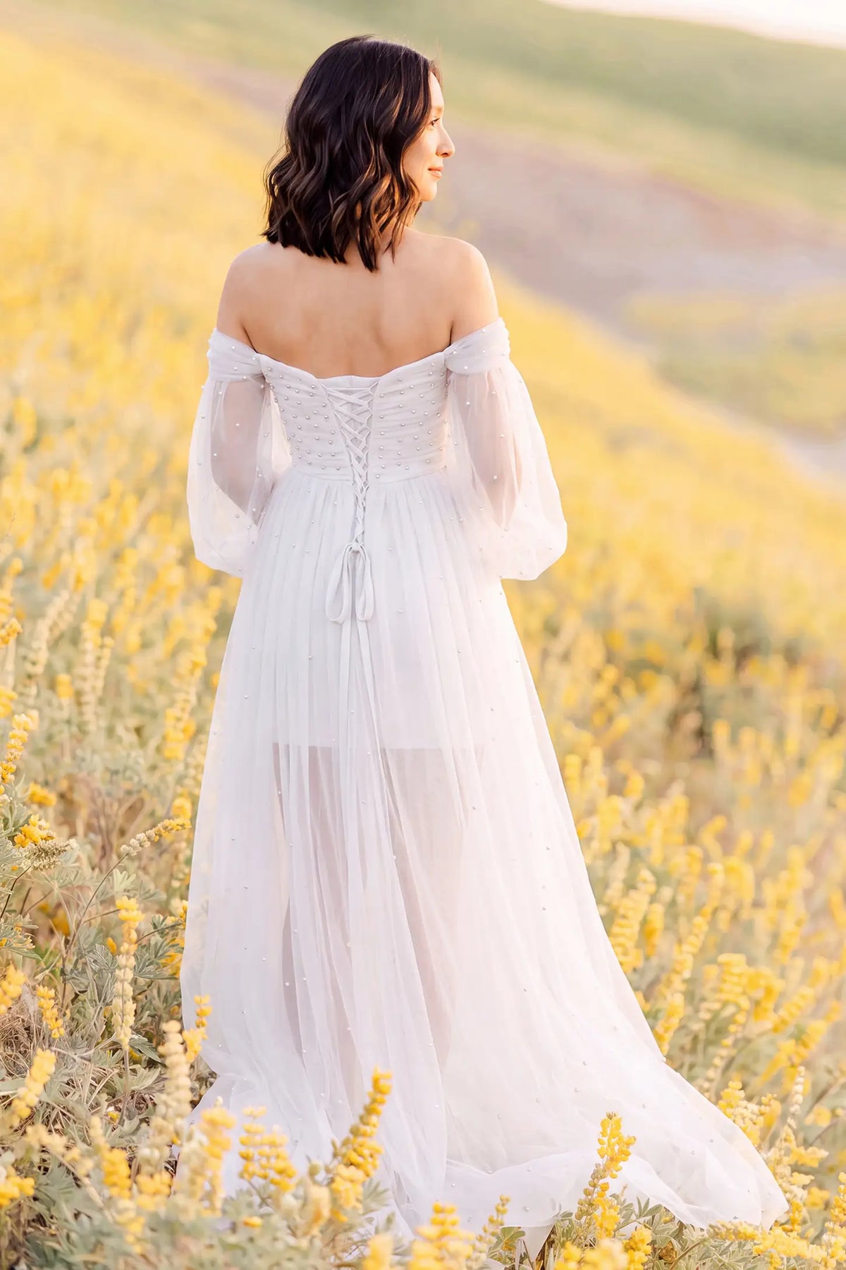 Luna Off-Shoulder Tulle Maternity Gown with Empire Waist