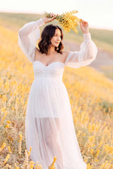 Luna Off-Shoulder Tulle Maternity Gown with Empire Waist