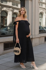 Starlight Pleated Cold-Shoulder Maternity Maxi Gown