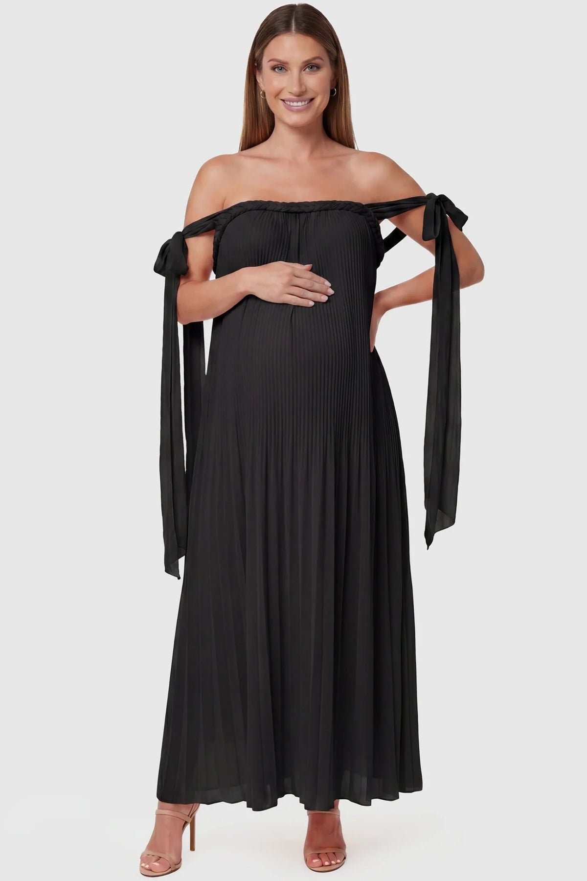 Starlight Pleated Cold-Shoulder Maternity Maxi Gown