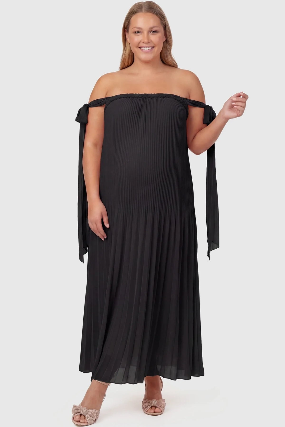 Starlight Pleated Cold-Shoulder Maternity Maxi Gown