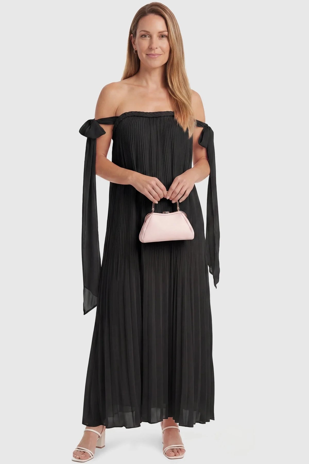 Starlight Pleated Cold-Shoulder Maternity Maxi Gown
