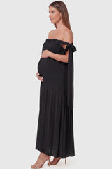 Starlight Pleated Cold-Shoulder Maternity Maxi Gown