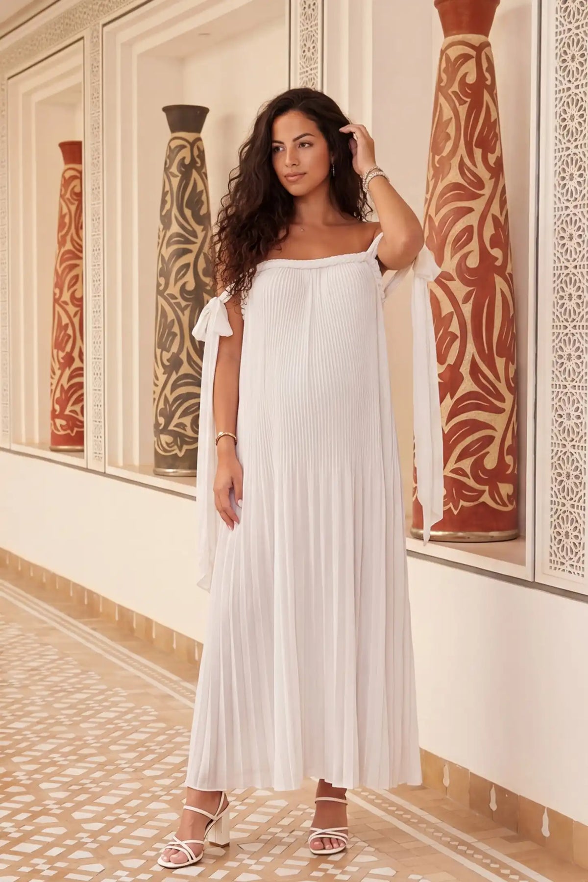 Starlight Pleated Cold-Shoulder Maternity Maxi Gown
