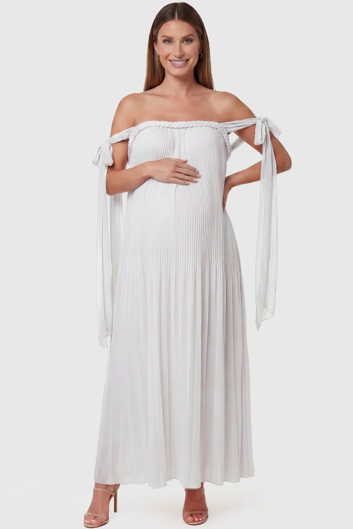 Starlight Pleated Cold-Shoulder Maternity Maxi Gown