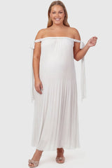 Starlight Pleated Cold-Shoulder Maternity Maxi Gown