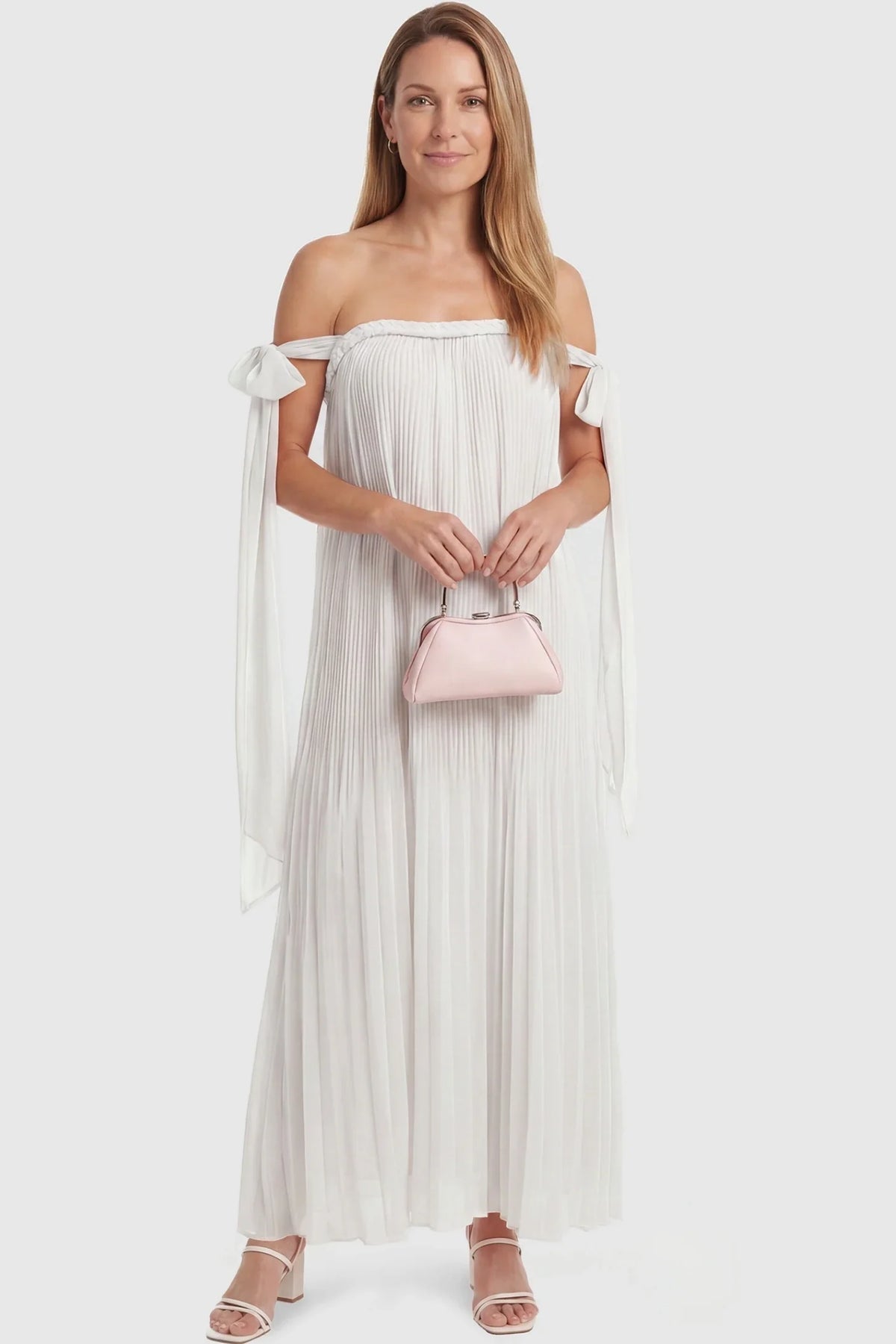 Starlight Pleated Cold-Shoulder Maternity Maxi Gown