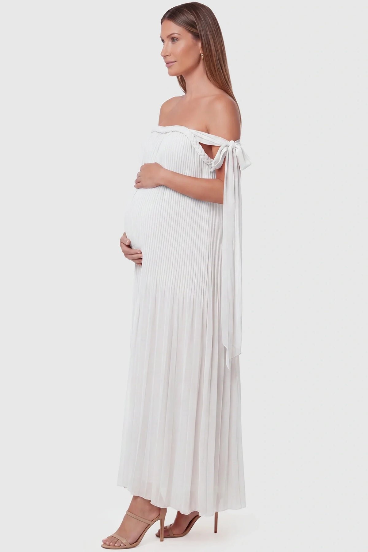 Starlight Pleated Cold-Shoulder Maternity Maxi Gown