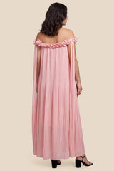 Blossom Pleated Off-Shoulder Maternity Gown with Rosette Trim