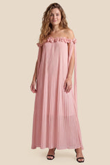 Blossom Pleated Off-Shoulder Maternity Gown with Rosette Trim