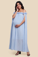 Blossom Pleated Off-Shoulder Maternity Gown with Rosette Trim