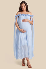 Blossom Pleated Off-Shoulder Maternity Gown with Rosette Trim