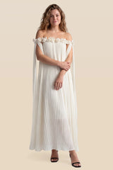 Blossom Pleated Off-Shoulder Maternity Gown with Rosette Trim