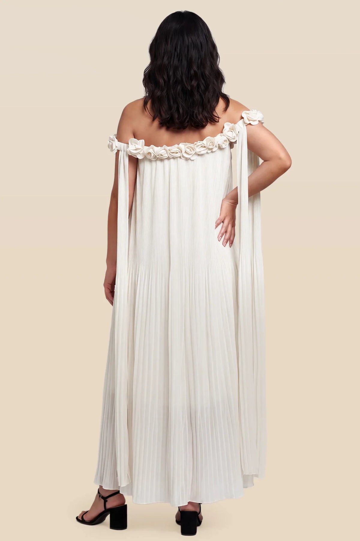 Blossom Pleated Off-Shoulder Maternity Gown with Rosette Trim