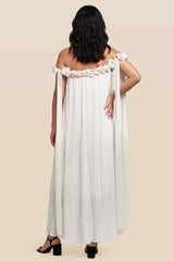 Blossom Pleated Off-Shoulder Maternity Gown with Rosette Trim