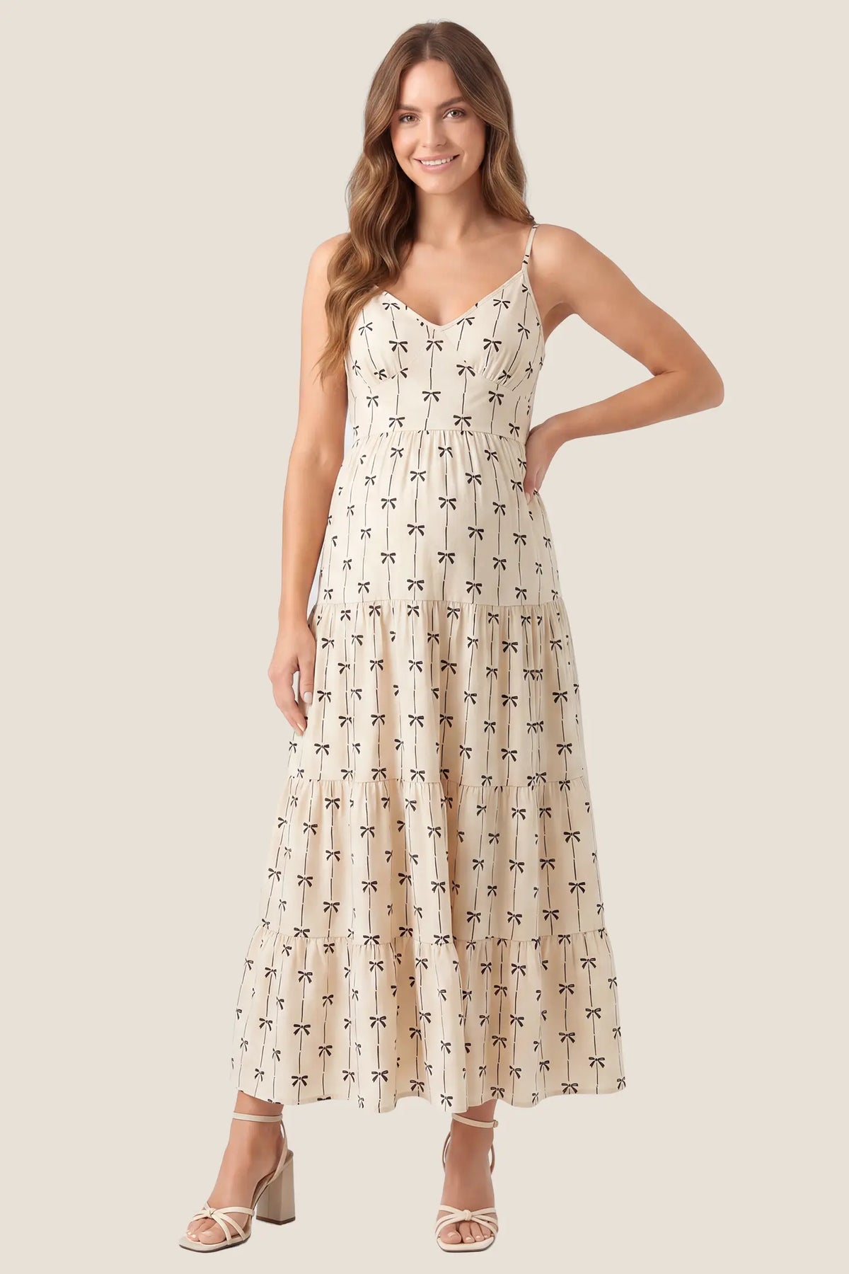 Cove Tiered Cami Maternity Maxi Dress with Tie Back