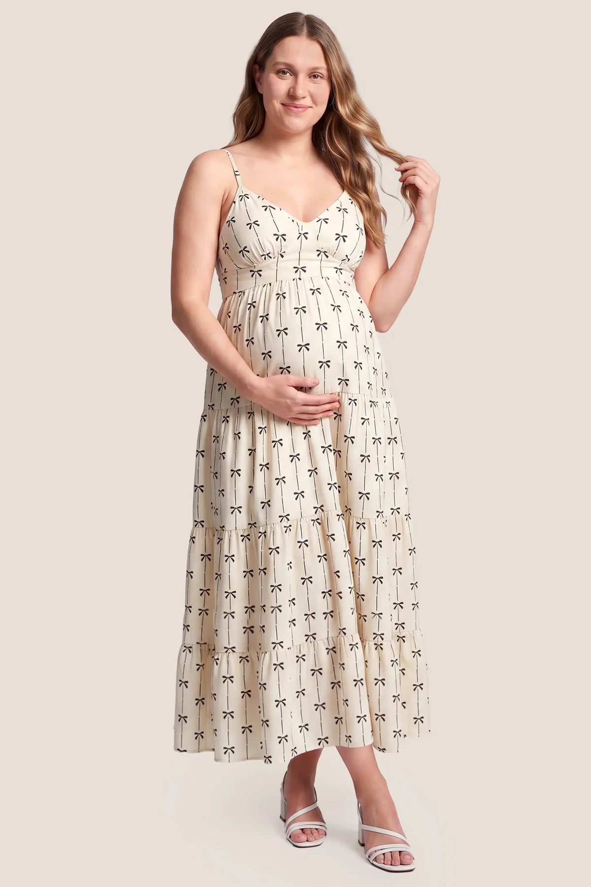 Cove Tiered Cami Maternity Maxi Dress with Tie Back