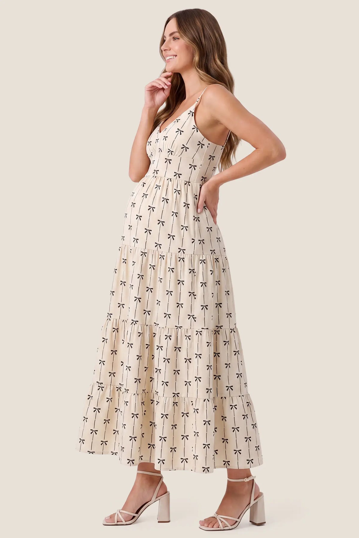Cove Tiered Cami Maternity Maxi Dress with Tie Back