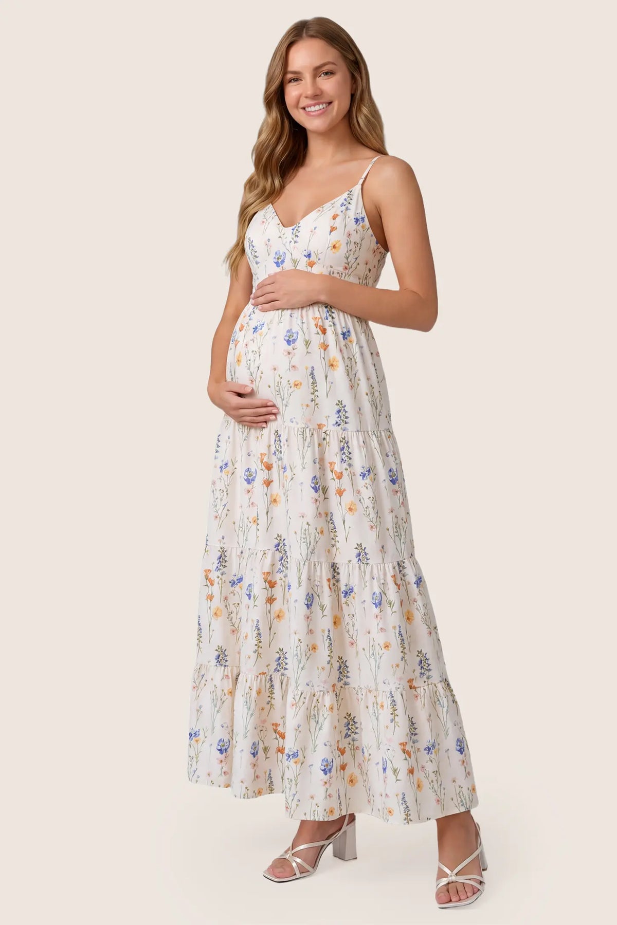 Cove Tiered Cami Maternity Maxi Dress with Tie Back