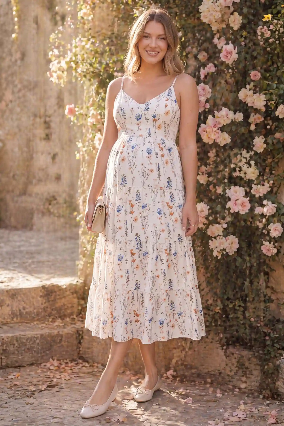 Cove Tiered Cami Maternity Maxi Dress with Tie Back