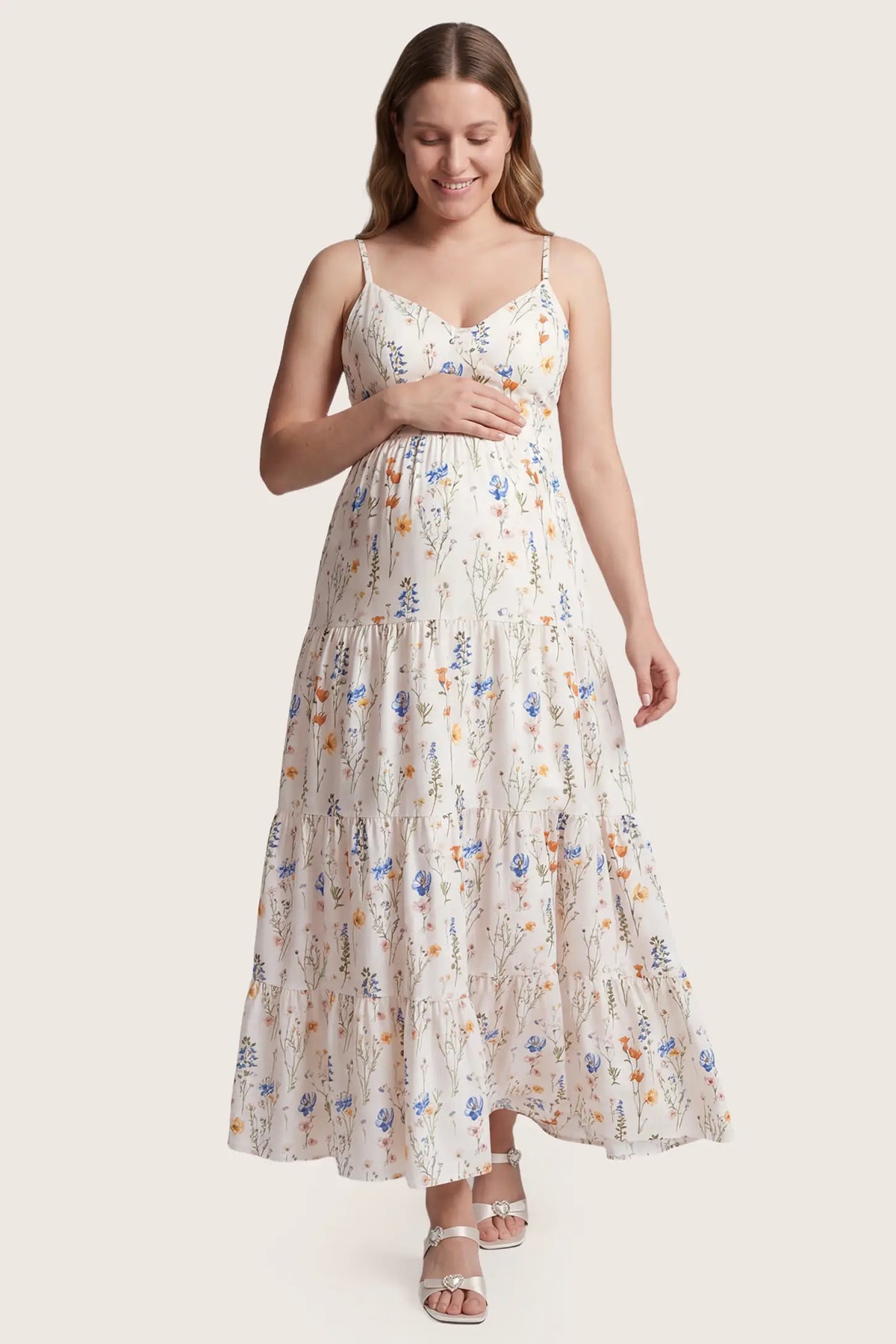 Cove Tiered Cami Maternity Maxi Dress with Tie Back