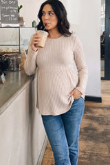 Ribbed Knit Long Sleeve Maternity Top with Empire Waist