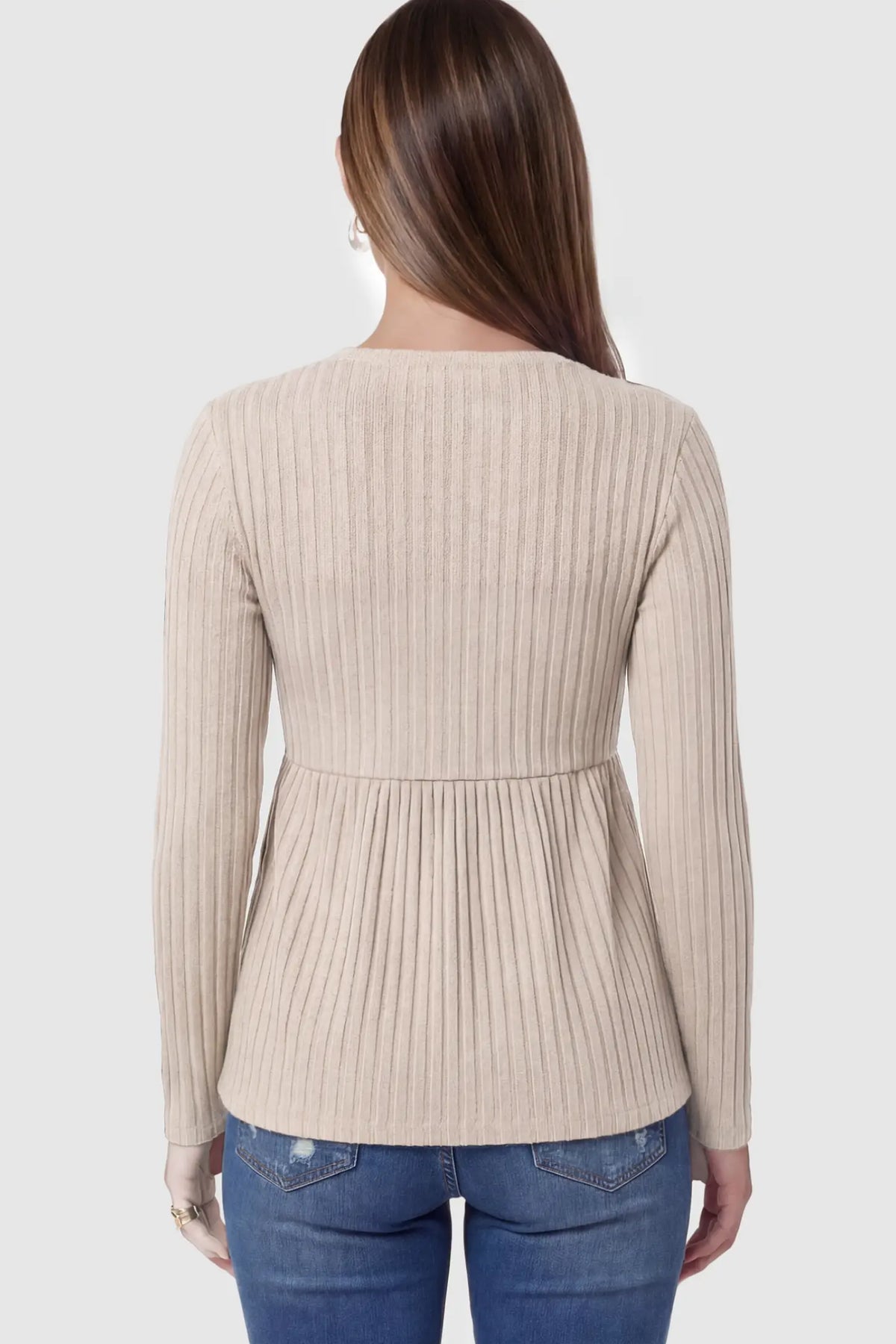 Ribbed Knit Long Sleeve Maternity Top with Empire Waist
