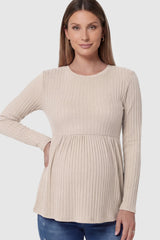 Ribbed Knit Long Sleeve Maternity Top with Empire Waist