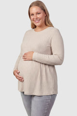 Ribbed Knit Long Sleeve Maternity Top with Empire Waist