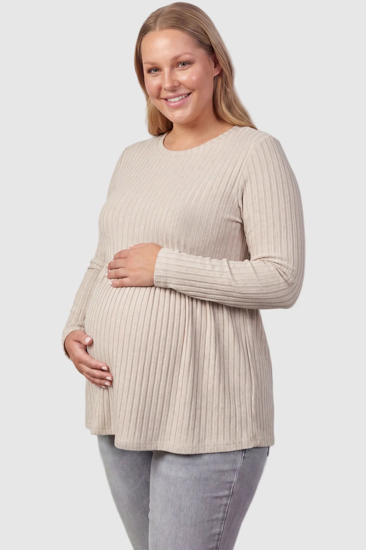 Ribbed Knit Long Sleeve Maternity Top with Empire Waist