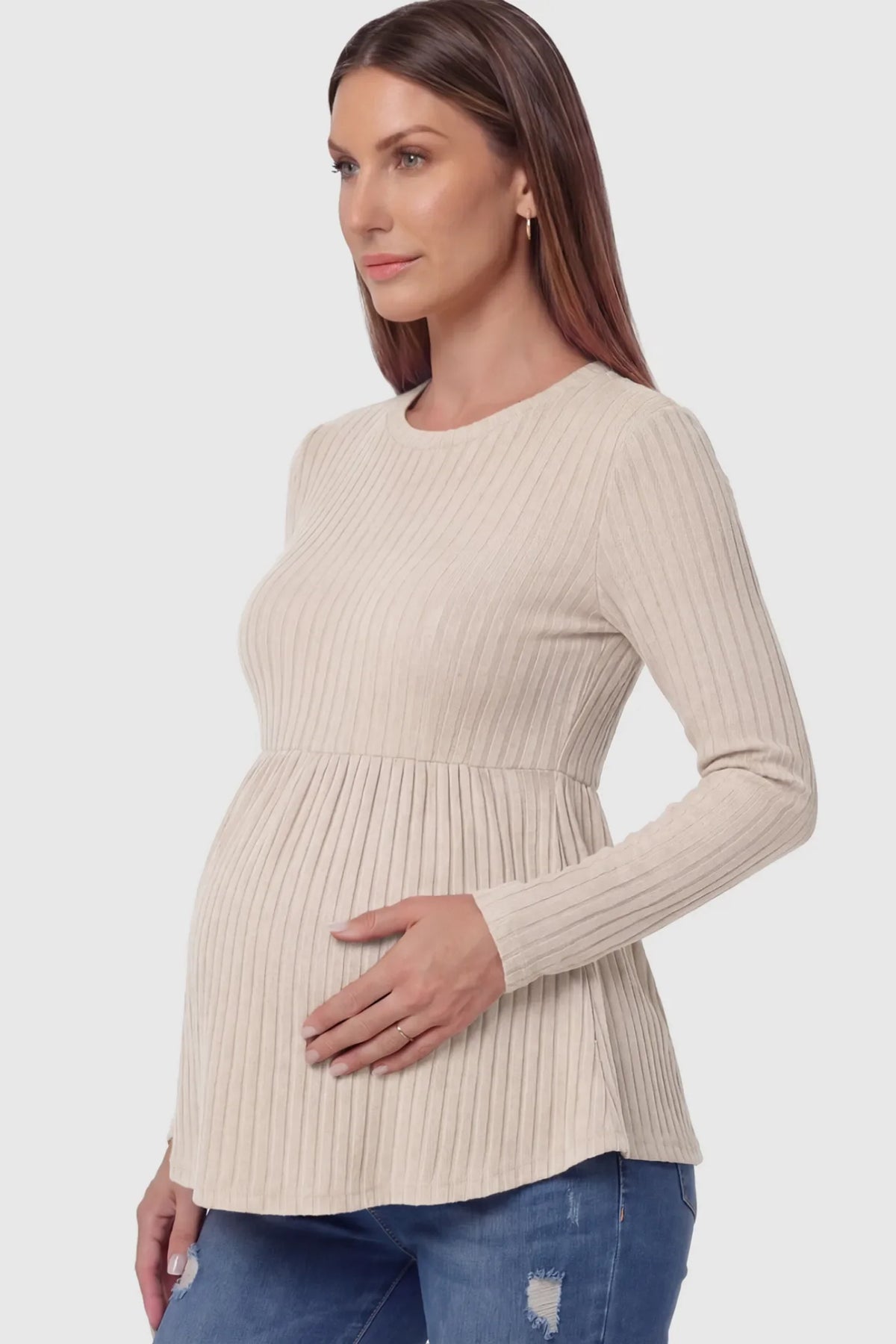 Ribbed Knit Long Sleeve Maternity Top with Empire Waist