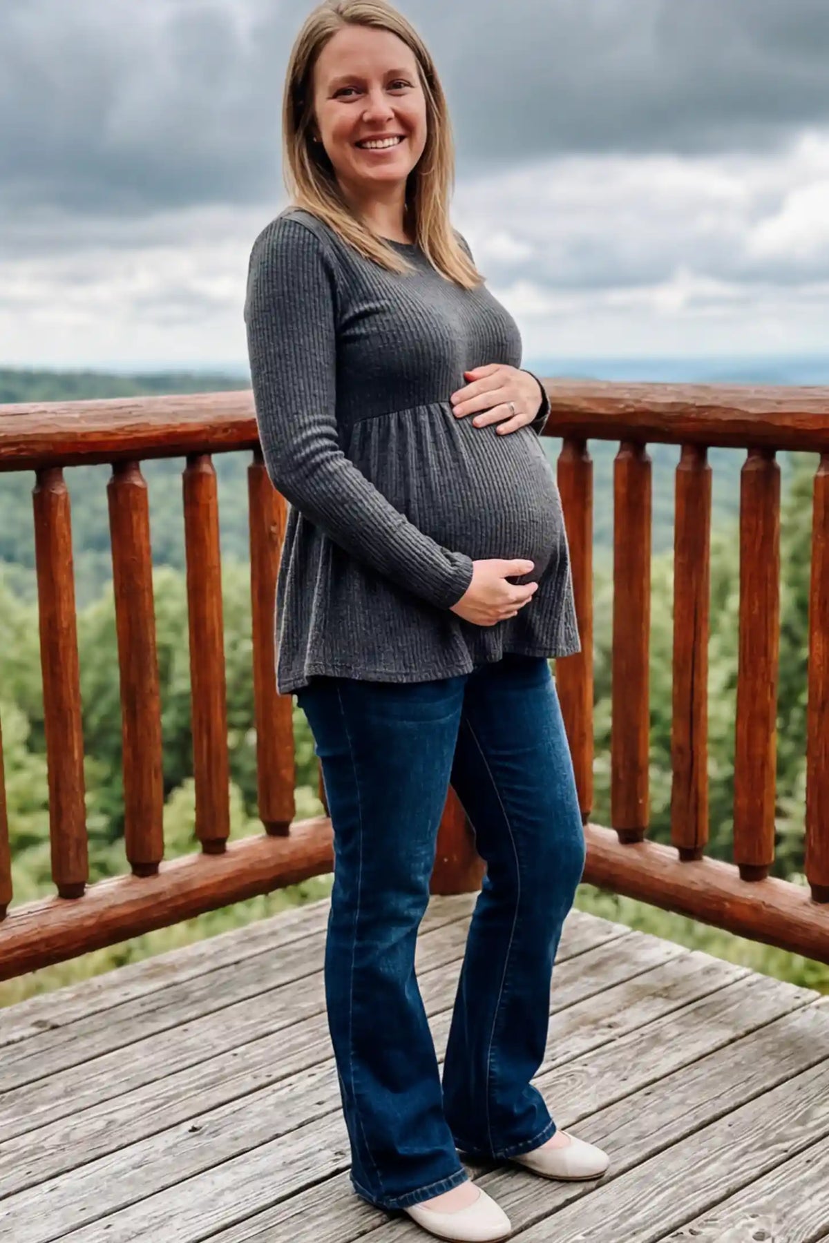 Ribbed Knit Long Sleeve Maternity Top with Empire Waist