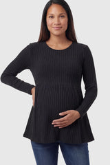 Ribbed Knit Long Sleeve Maternity Top with Empire Waist
