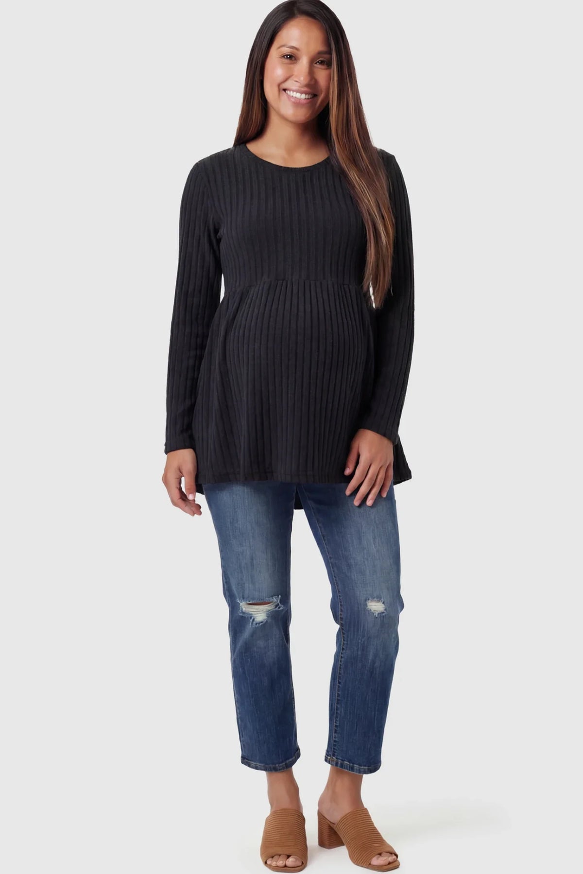 Ribbed Knit Long Sleeve Maternity Top with Empire Waist