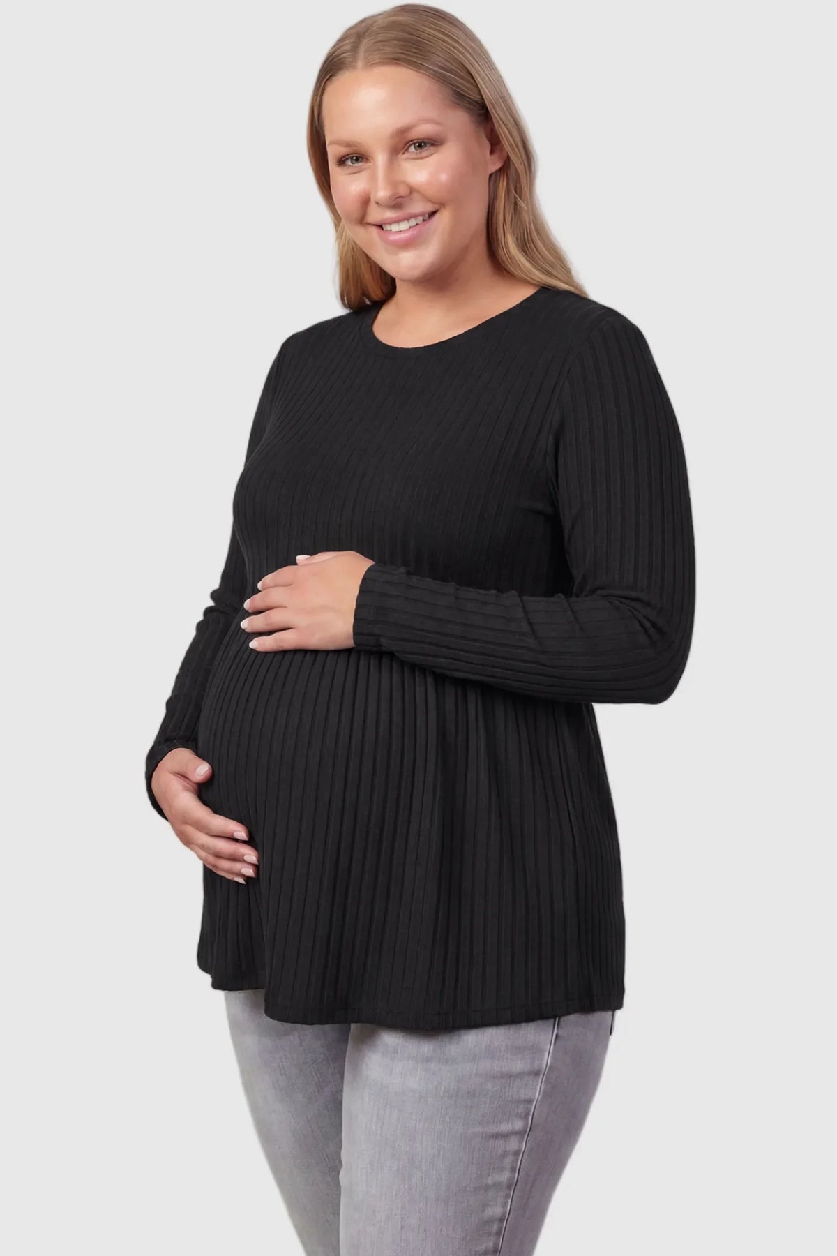 Ribbed Knit Long Sleeve Maternity Top with Empire Waist