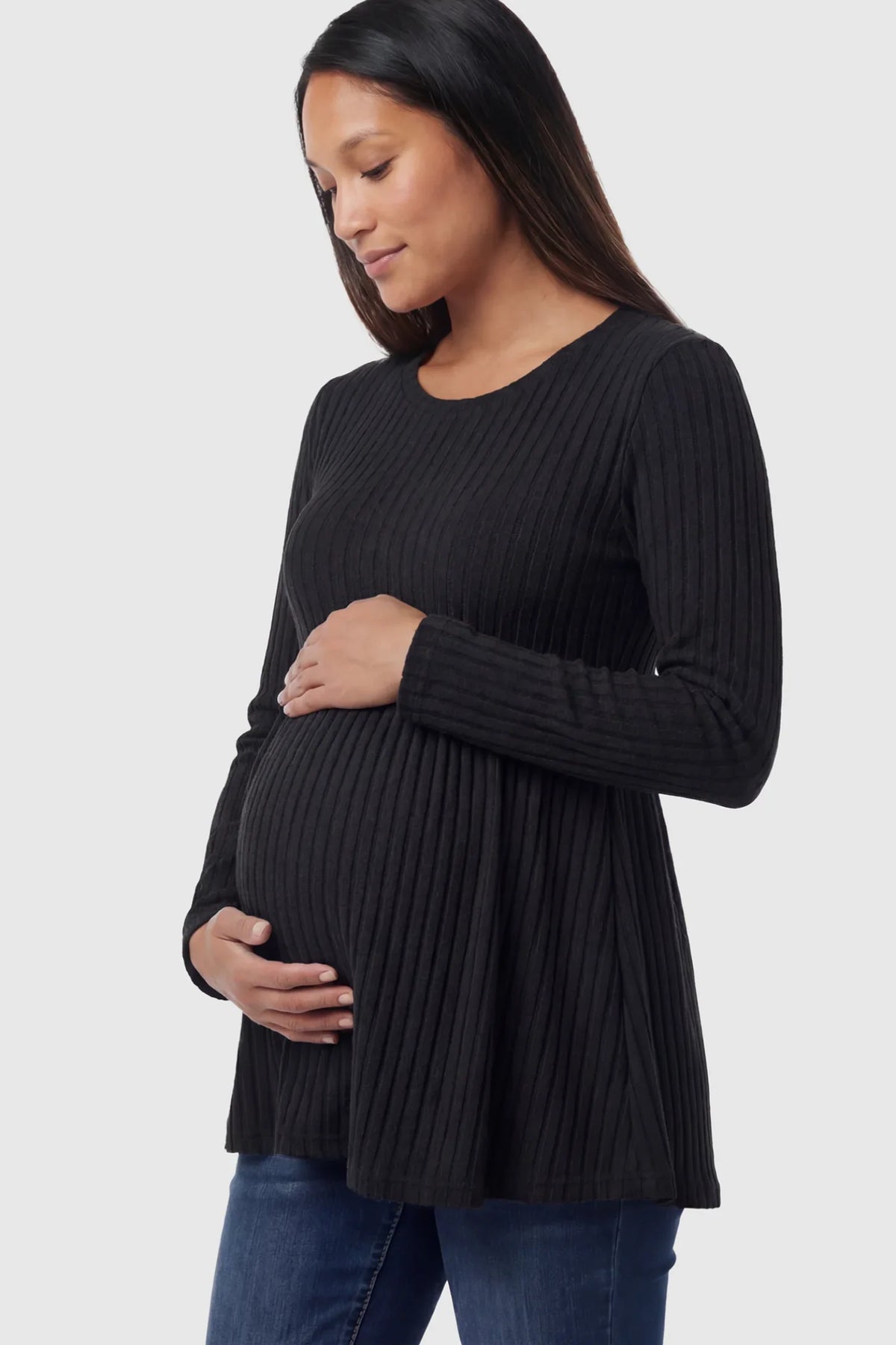 Ribbed Knit Long Sleeve Maternity Top with Empire Waist