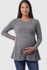 Ribbed Knit Long Sleeve Maternity Top with Empire Waist