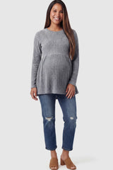 Ribbed Knit Long Sleeve Maternity Top with Empire Waist