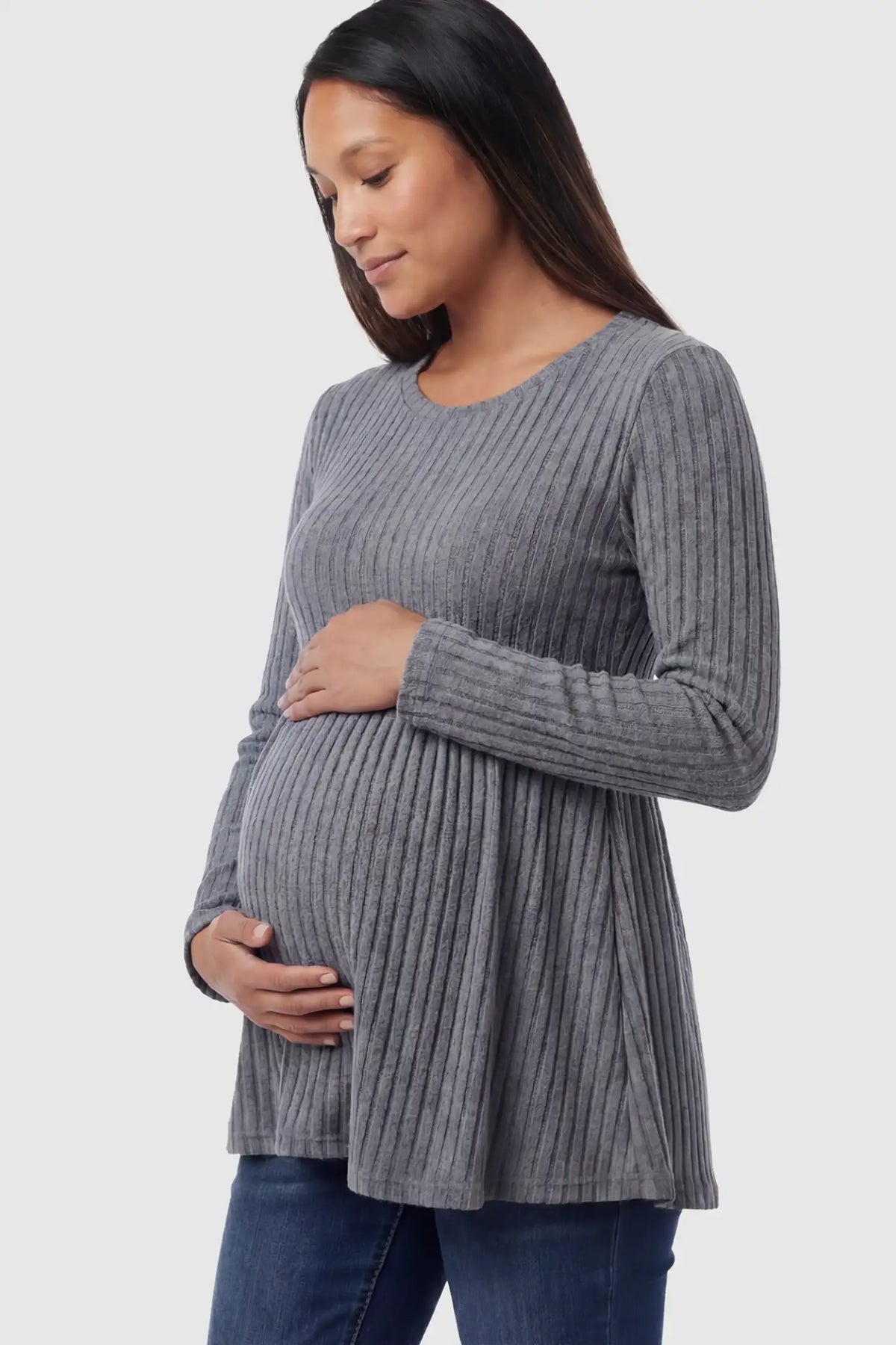 Ribbed Knit Long Sleeve Maternity Top with Empire Waist